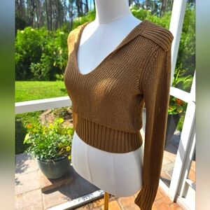 Theory BRONZE Draped Back Collar Knit Sweater